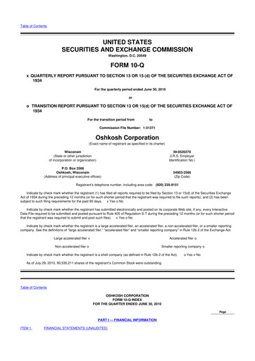 Thumbnail Oshkosh Corporation
 10-Q Quarterly Report FY2010 