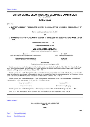 Thumbnail Brookline Bancorp 10-Q Quarterly Report FY2010 