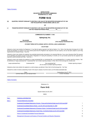 Miniature AptarGroup 10-Q Rapport trimestriel 2010 