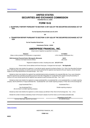 Thumbnail Ameriprise Financial
 10-Q Quarterly Report FY2010 