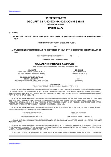 Miniature Golden Minerals
 10-Q Rapport trimestriel  