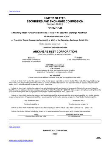 Thumbnail ArcBest 10-Q Quarterly Report FY2010 