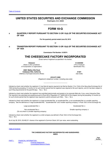 Vorschaubild The Cheesecake Factory
 10-Q Quartalsbericht 2010 