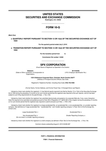 Miniature SPX Technologies 10-Q Rapport trimestriel 2010 