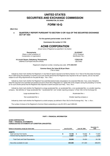 Thumbnail ACNB Corporation
 10-Q Quarterly Report FY 