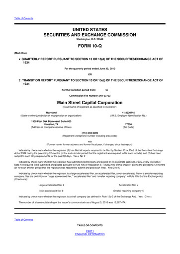 Thumbnail Main Street Capital
 10-Q Quarterly Report FY 