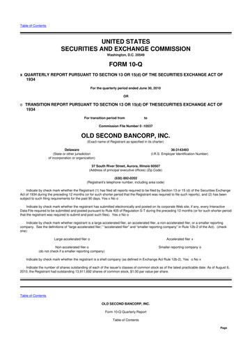 Thumbnail Old Second Bancorp 10-Q Quarterly Report FY 