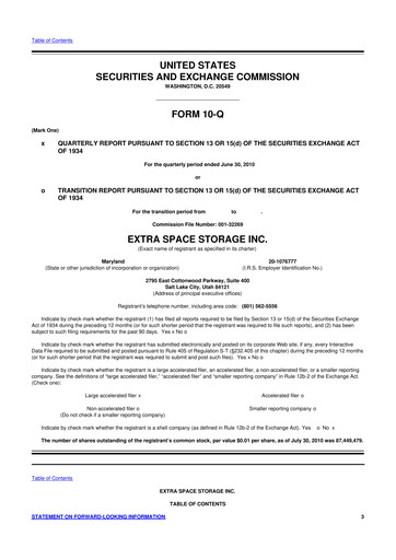 Miniature Extra Space Storage
 10-Q Rapport trimestriel 2010 