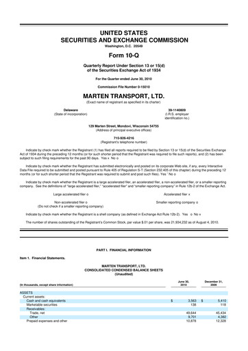 Thumbnail Marten Transport 10-Q Quarterly Report FY 