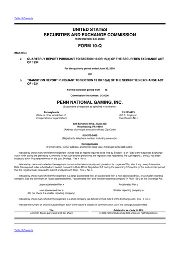 Thumbnail PENN Entertainment
 10-Q Quarterly Report FY2010 