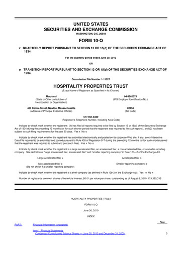 Thumbnail Service Properties Trust 10-Q Quarterly Report FY2010 