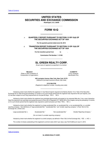 Thumbnail SL Green Realty
 10-Q Quarterly Report FY2010 