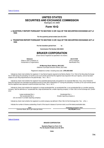 Thumbnail Bruker 10-Q Quarterly Report FY 