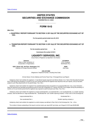 Miniature Liquidity Services
 10-Q Rapport trimestriel  