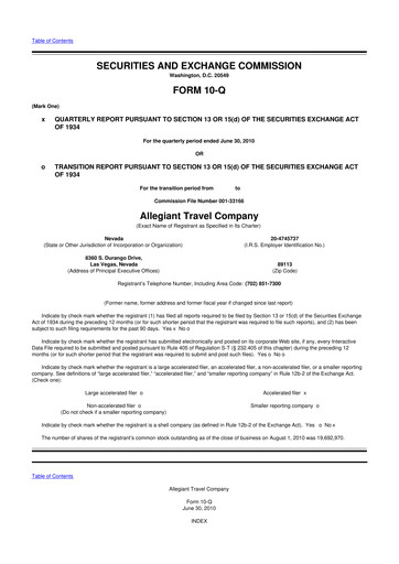 Thumbnail Allegiant Travel Company 10-Q Quarterly Report FY 