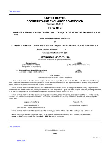 Thumbnail Enterprise Bancorp 10-Q Quarterly Report FY 