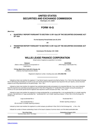 Thumbnail Willis Lease Finance Corporation 10-Q Quarterly Report FY 