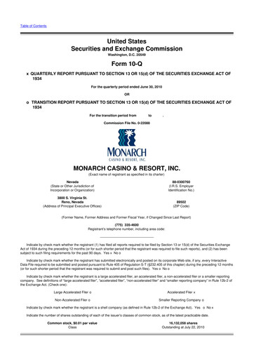 Thumbnail Monarch Casino & Resort 10-Q Quarterly Report FY 