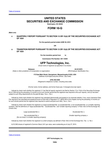 Thumbnail UFP Technologies
 10-Q Quarterly Report FY 