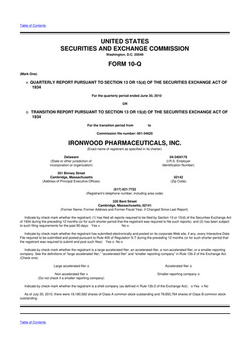 Thumbnail Ironwood Pharmaceuticals
 10-Q Quarterly Report FY 