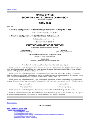 Thumbnail First Community Corporation 10-Q Quarterly Report FY 