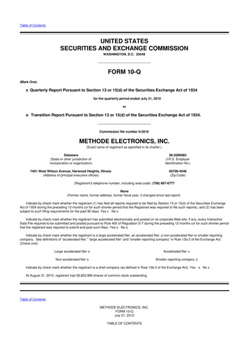 Miniature Methode Electronics
 10-Q Rapport trimestriel  