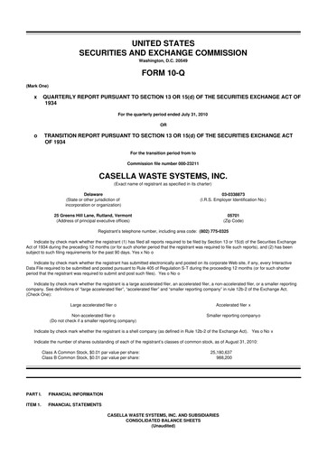 Thumbnail Casella Waste Systems
 10-Q Quarterly Report FY 