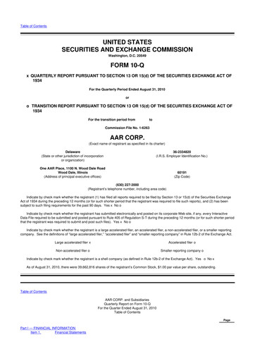 Thumbnail AAR 10-Q Quarterly Report FY2011 