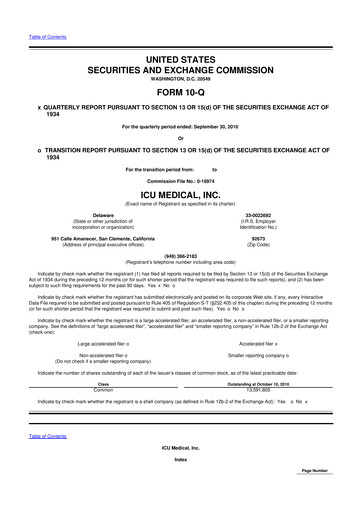 Thumbnail ICU Medical
 10-Q Quarterly Report FY2010 