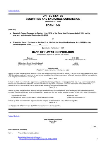 Thumbnail Bank of Hawaii
 10-Q Quarterly Report FY2010 