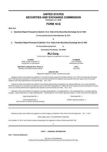 Thumbnail RLI Corp.
 10-Q Quarterly Report FY2010 