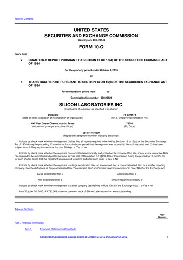 Thumbnail Silicon Labs
 10-Q Quarterly Report FY2010 