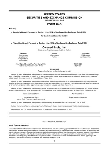 Thumbnail O-I Glass
 10-Q Quarterly Report FY2010 