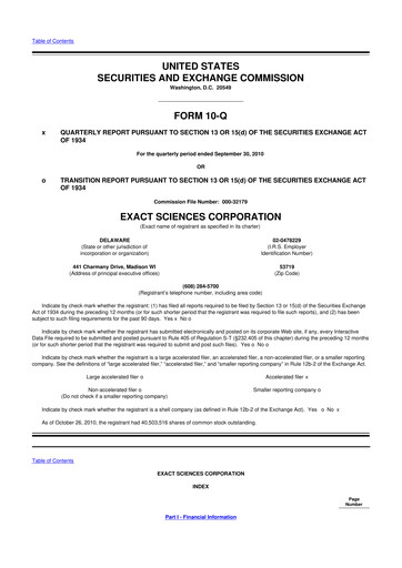 Miniature Exact Sciences 10-Q Rapport trimestriel  