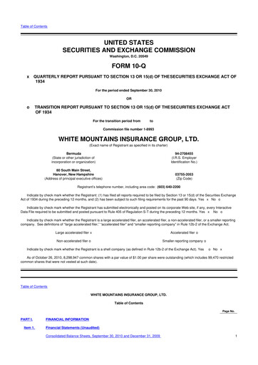 Miniature White Mountains Insurance Group 10-Q Rapport trimestriel 2010 
