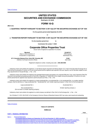 Thumbnail COPT Defense Properties 10-Q Quarterly Report FY2010 