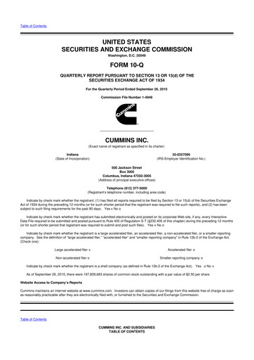 Thumbnail Cummins
 10-Q Quarterly Report FY2010 