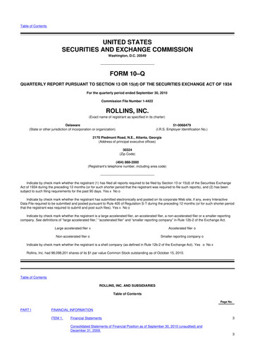 Miniature Rollins 10-Q Rapport trimestriel 2010 