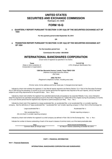 Thumbnail International Bancshares Corp 10-Q Quarterly Report FY2010 