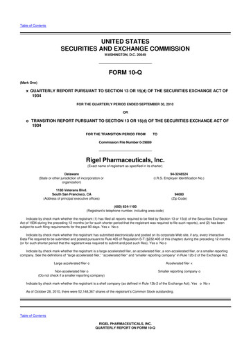 Thumbnail Rigel Pharmaceuticals 10-Q Quarterly Report FY 