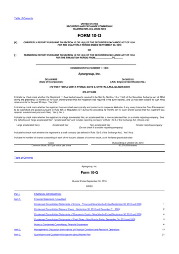 Miniature AptarGroup 10-Q Rapport trimestriel 2010 