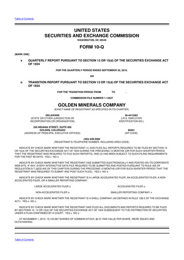 Miniature Golden Minerals
 10-Q Rapport trimestriel  