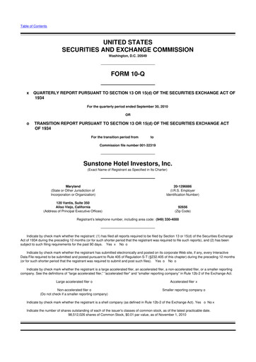 Thumbnail Sunstone Hotel Investors
 10-Q Quarterly Report FY 