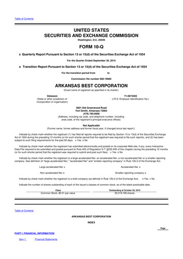 Thumbnail ArcBest 10-Q Quarterly Report FY2010 