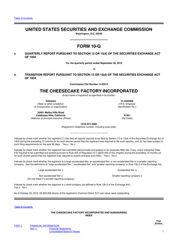 Vorschaubild The Cheesecake Factory
 10-Q Quartalsbericht 2010 