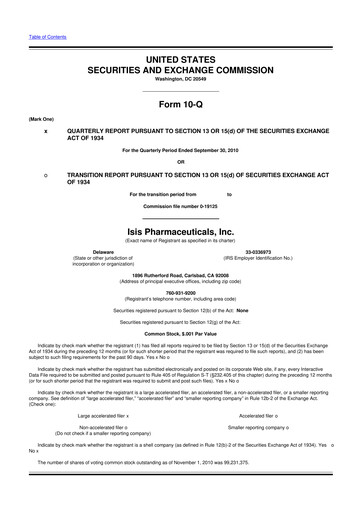 Vorschaubild Ionis Pharmaceuticals
 10-Q Quartalsbericht 2010 