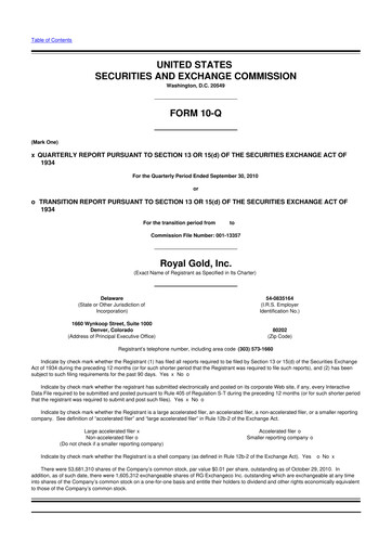Vorschaubild Royal Gold
 10-Q Quartalsbericht 2011 
