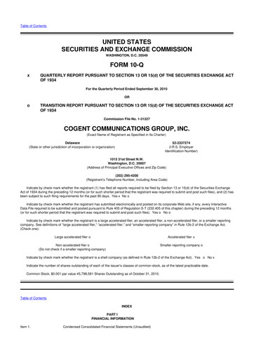 Thumbnail Cogent Communications
 10-Q Quarterly Report FY 