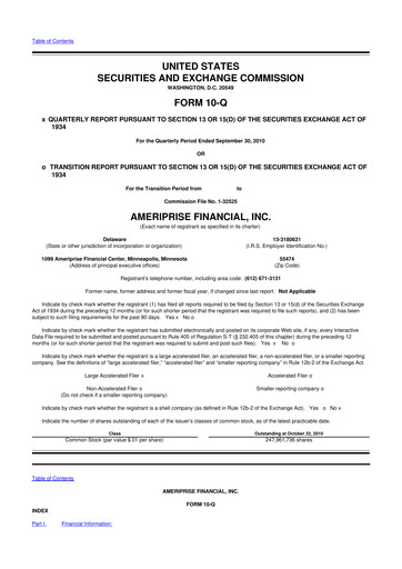 Thumbnail Ameriprise Financial
 10-Q Quarterly Report FY2010 