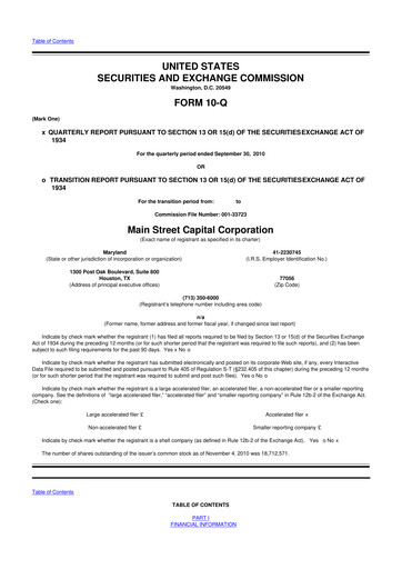 Thumbnail Main Street Capital
 10-Q Quarterly Report FY 